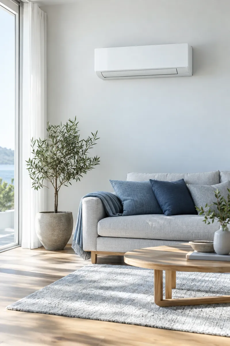Living room with a wall-mounted air conditioner